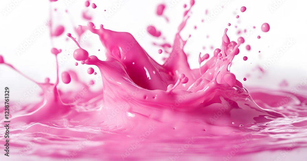 Fototapeta premium Vibrant pink paint fluid flowing on a white background, creates a visual effect, generative AI