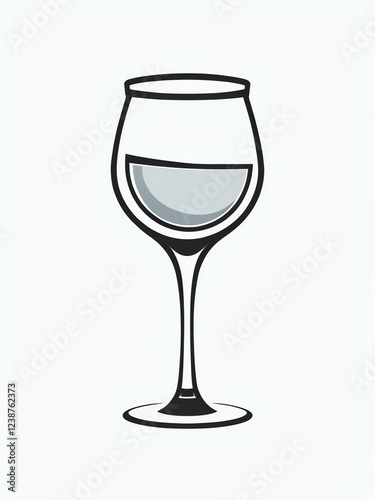 minimalist wine glass icon with liquid, modern line art of a wine glass with abstract water, simple black outline of a glass with fluid on light background, glas, bicchiere
