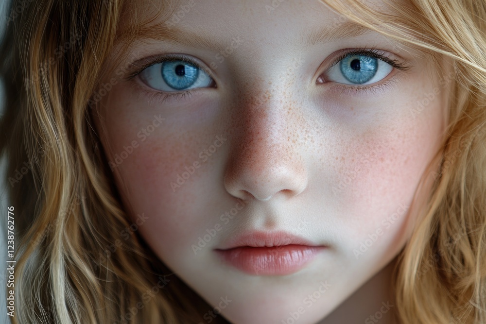 Candid portrait of a little girl with big blue eyes, looking upwards. Candid portrait of a little girl with big blue eyes, looking upwards.