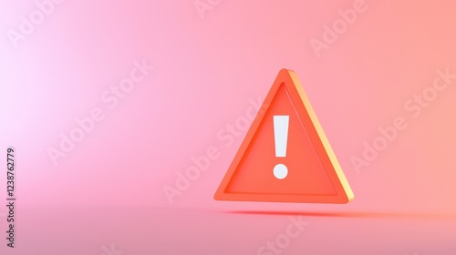 A bright orange warning sign with an exclamation mark on a soft pink background, symbolizing caution or alertness.