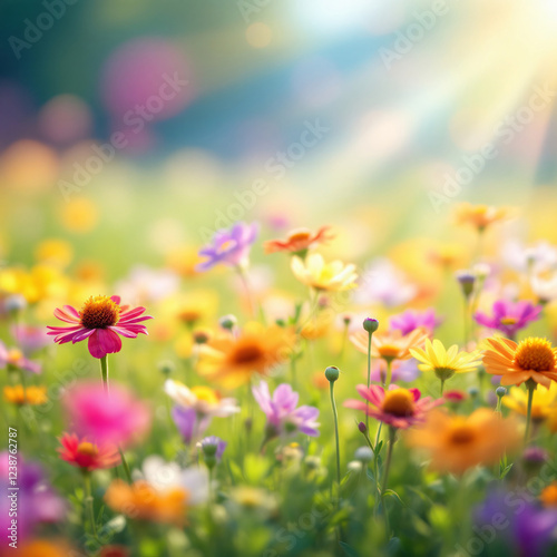Vibrant Wildflower Meadow in Sunny Sunlight