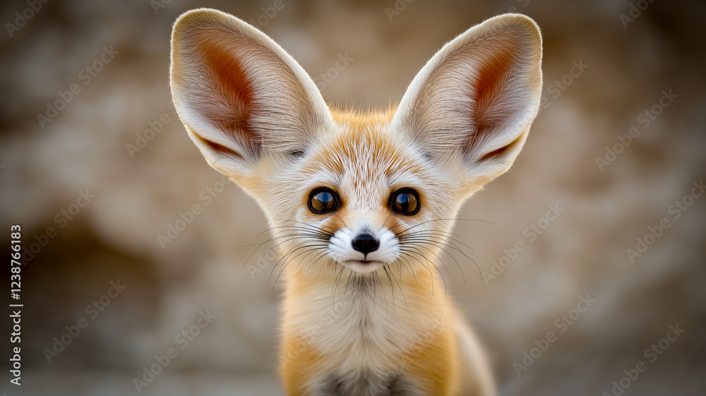 Fototapeta premium Close-up of Fennec Fox with Large Ears and Soft Desert Background