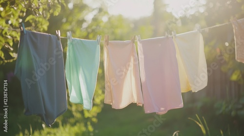 Wallpaper Mural Hanging clothesline with pastel fabrics in breeze Torontodigital.ca