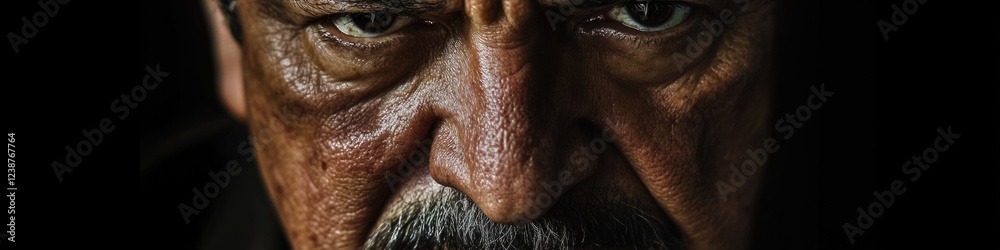 Naklejka premium Close-up shot of a man's face with a well-groomed mustache, perfect for use in advertising or editorial content
