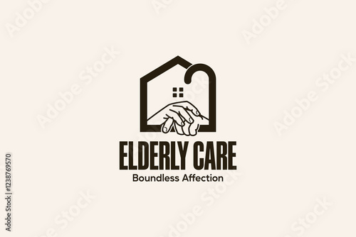 Home for the elderly logo design with the concept of two human hands holding a walking stick