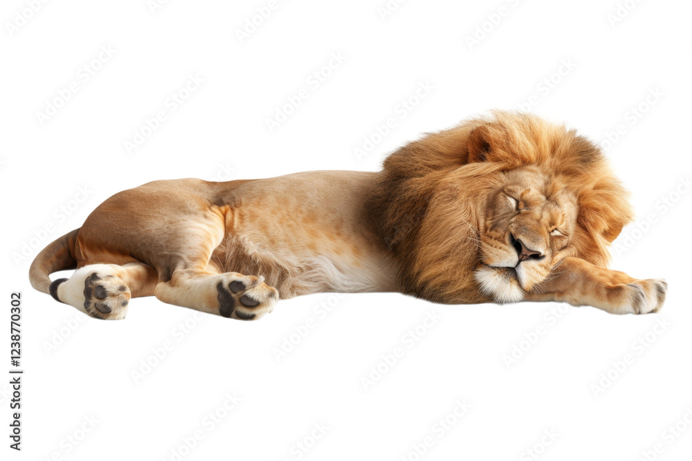 Majestic lion sleeping peacefully displaying its mane and powerful paws with gentle expression Majestic lion sleeping peacefully displaying its mane and powerful paws with gentle expression