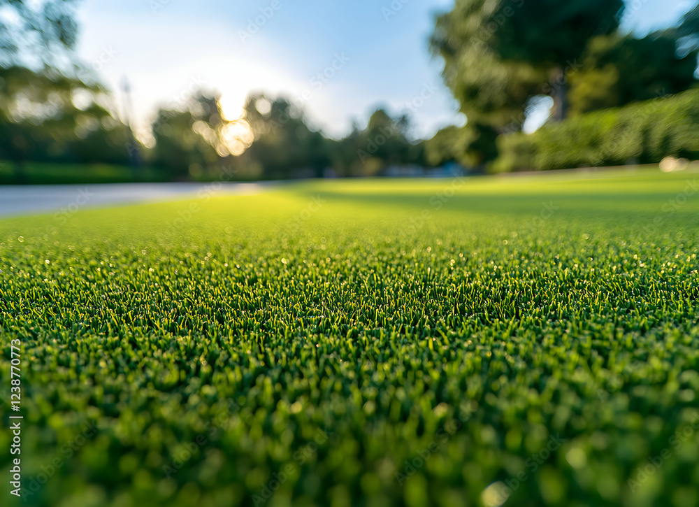 Close-Up View of Lush Green Artificial Turf in a Park Setting Close-Up View of Lush Green Artificial Turf in a Park Setting
