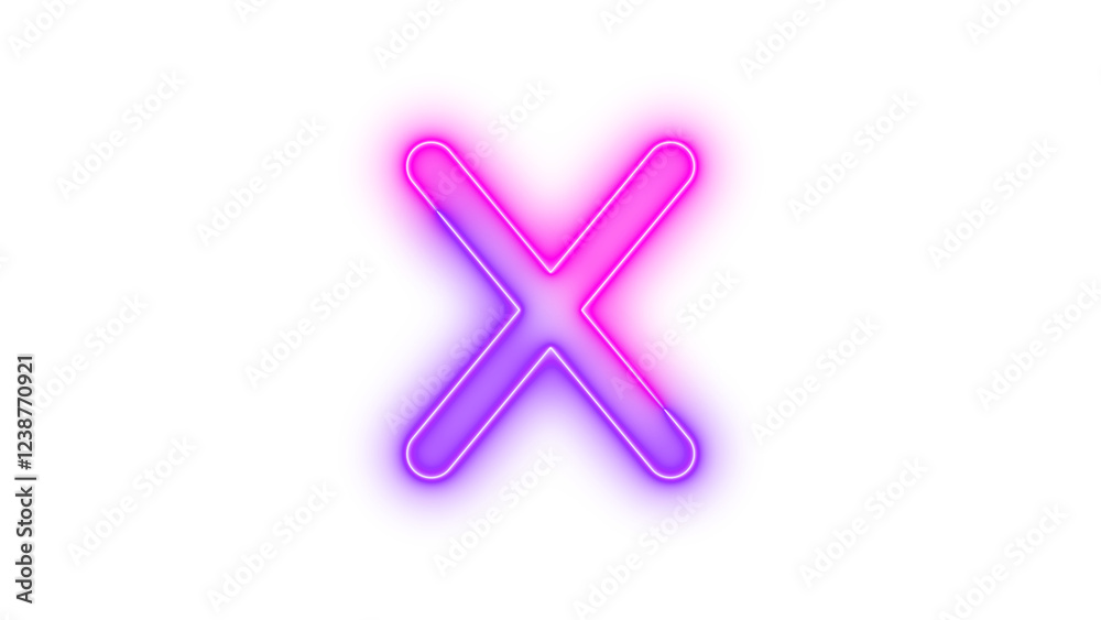 Obraz premium Neo x icon pink purple color glowing with transparent background