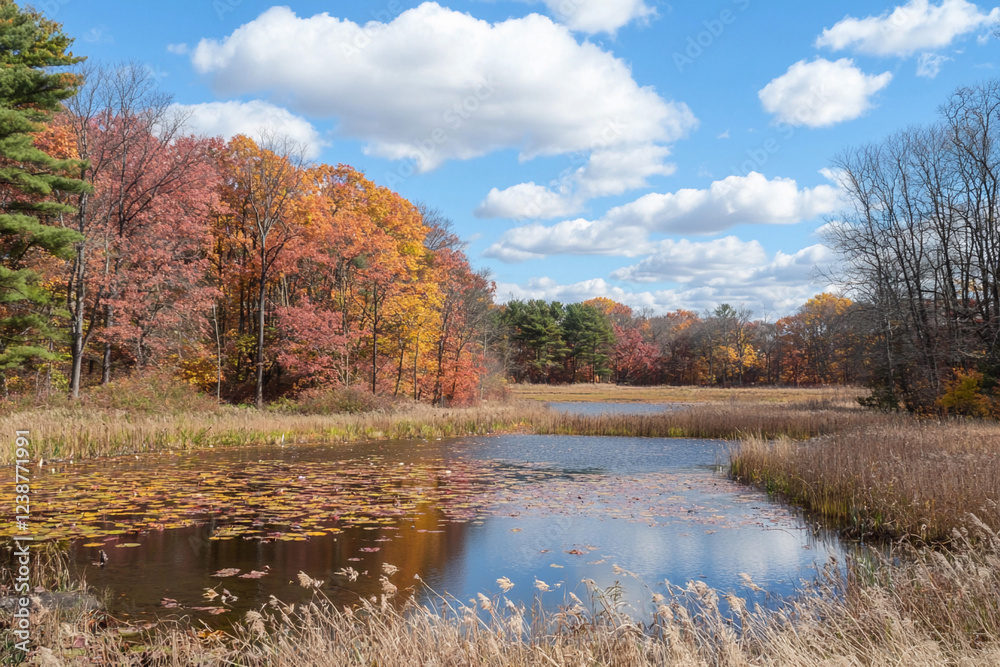 Vibrant autumn colors reflect in tranquil pond Vibrant autumn colors reflect in tranquil pond