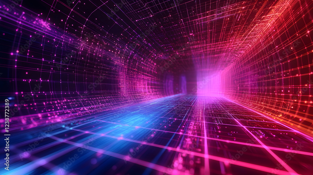 A vibrant futuristic AI web background with glowing holographic patterns, abstract geometric shapes and intricate virtual grids A vibrant futuristic AI web background with glowing holographic patterns, abstract geometric shapes and intricate virtual grids