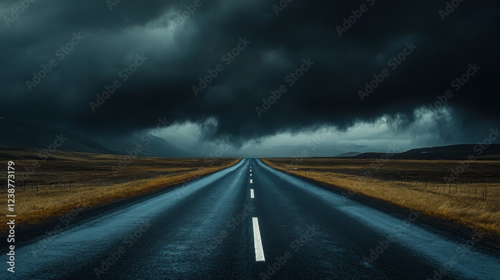 Fototapeta premium A road against a stormy sky with dark clouds