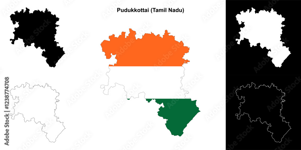 Fototapeta premium Pudukkottai district (Tamil Nadu) blank outline map set