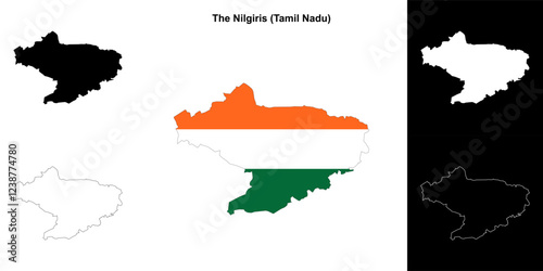 The Nilgiris district (Tamil Nadu) blank outline map set photo