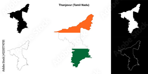 Thanjavur district (Tamil Nadu) blank outline map set