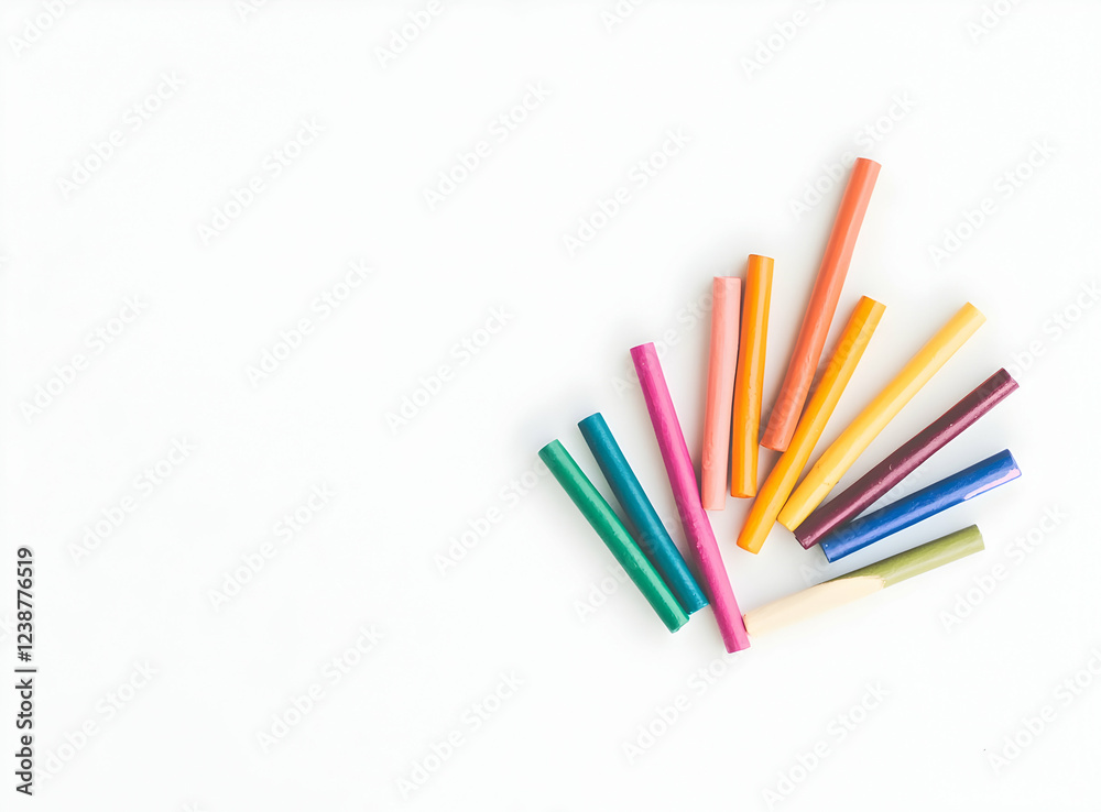 A Colorful Spectrum of Oil Pastels Arranged on White Background A Colorful Spectrum of Oil Pastels Arranged on White Background