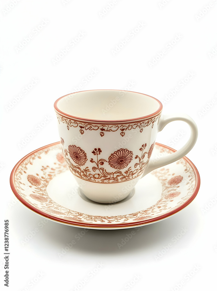 Elegant Teacup and Saucer with Red Floral Design Elegant Teacup and Saucer with Red Floral Design