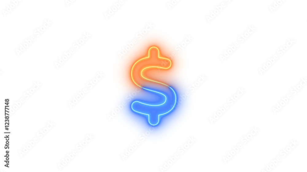 Obraz premium Neon dollar sign icon blue brown color glowing with transparent background