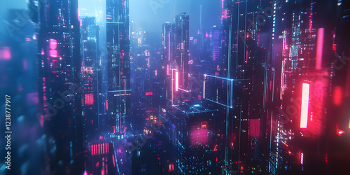 Wallpaper Mural Neon Cityscape: A Futuristic Digital Metropolis Torontodigital.ca