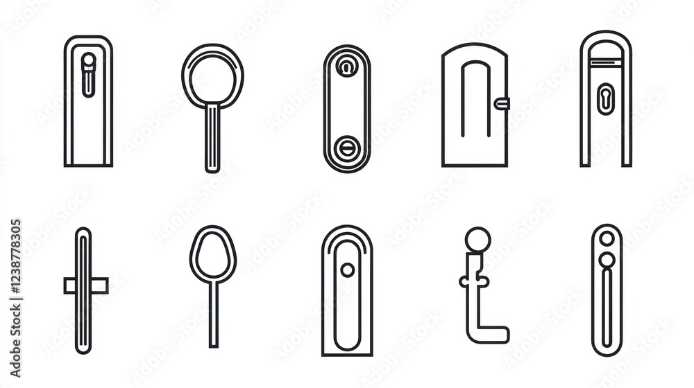 Door handle icons; various styles; design; website; app Door handle icons; various styles; design; website; app