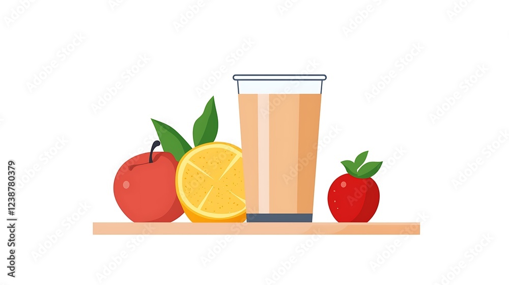 Training feeding balanced Fresh Fruit Juice with Colorful Fruits on a Countertop in a Minimalist Style Design Training feeding balanced Fresh Fruit Juice with Colorful Fruits on a Countertop in a Minimalist Style Design
