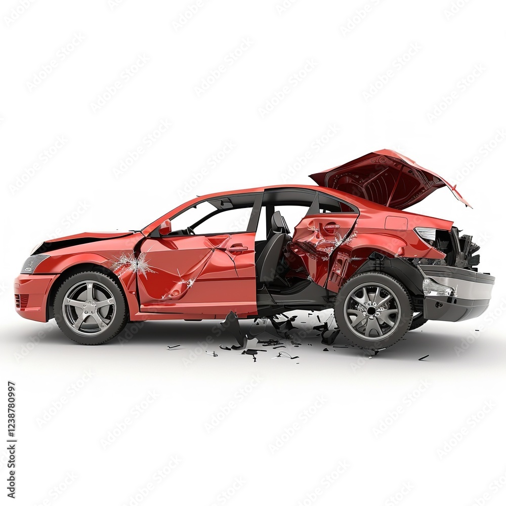 Naklejka premium A car crash involving two vehicles is isolated against a vibrant backdrop, Generative AI.