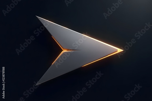 A minimalist metallic arrow with a sleek, high-tech glow.