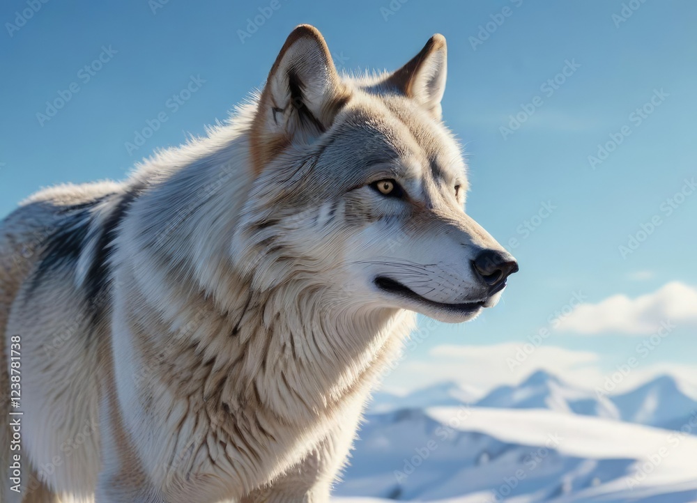 Stunning visual of wolf’s snow-covered coat against pristine blue sky, frostbite, national park, white wilderness Stunning visual of wolf’s snow-covered coat against pristine blue sky, frostbite, national park, white wilderness