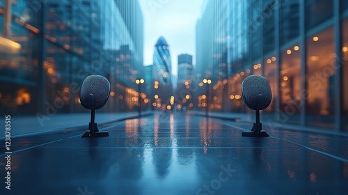 Corporate Interview Scene with Businessman and Microphones photo