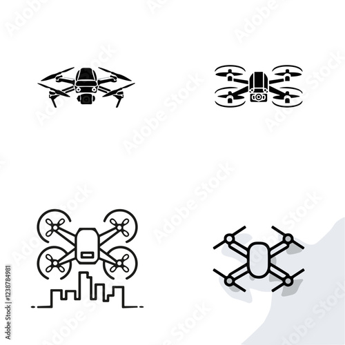 Drone icons in various styles showcasing aerial technology and robotics concept
