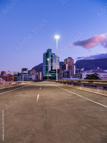 Vertical Night View of Cape Town with Highway Leading into the City, Cape Town, South Africa