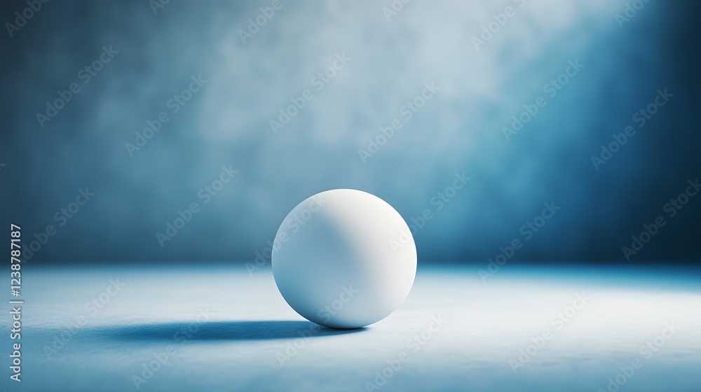 Simple White Sphere on Blue Surface with Soft Light Background Simple White Sphere on Blue Surface with Soft Light Background