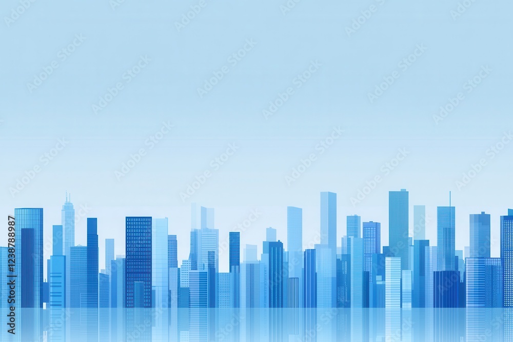 Modern Urban Skyline Background in Cool Blue Tones and Gradient Modern Urban Skyline Background in Cool Blue Tones and Gradient