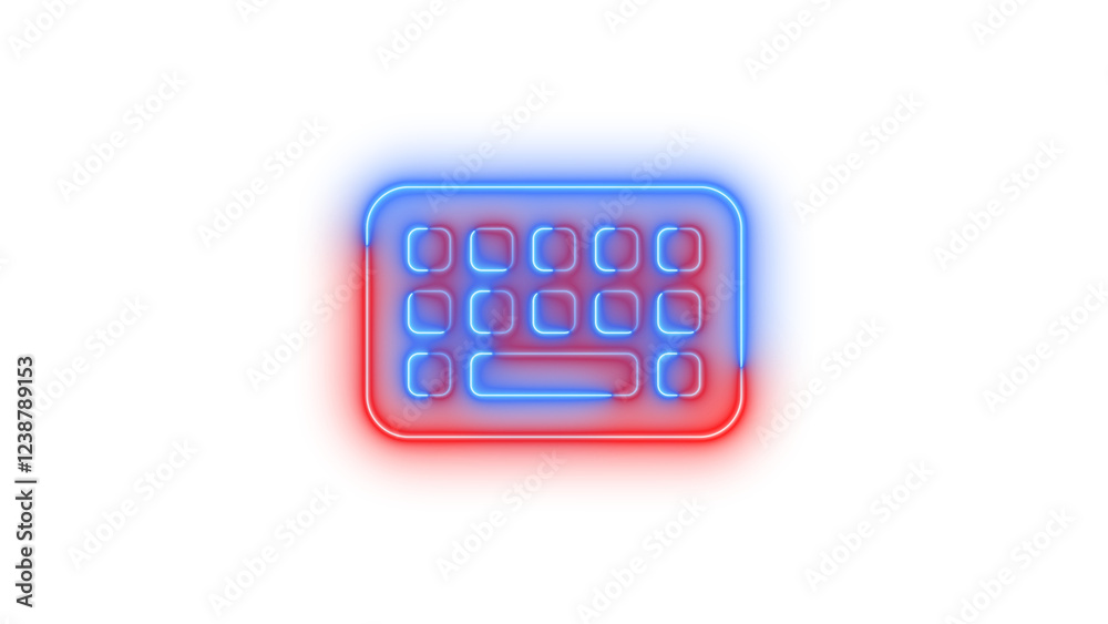 Neon keyboard icon blue red color glowing with transparent background Neon keyboard icon blue red color glowing with transparent background