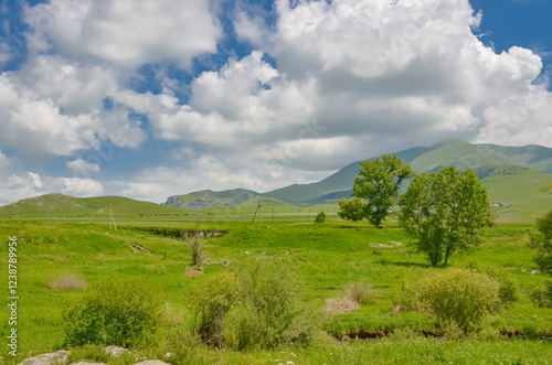 farmlands and Lesser Caucasus mountains around Bovadzor village (Lori province, Armenia) photo