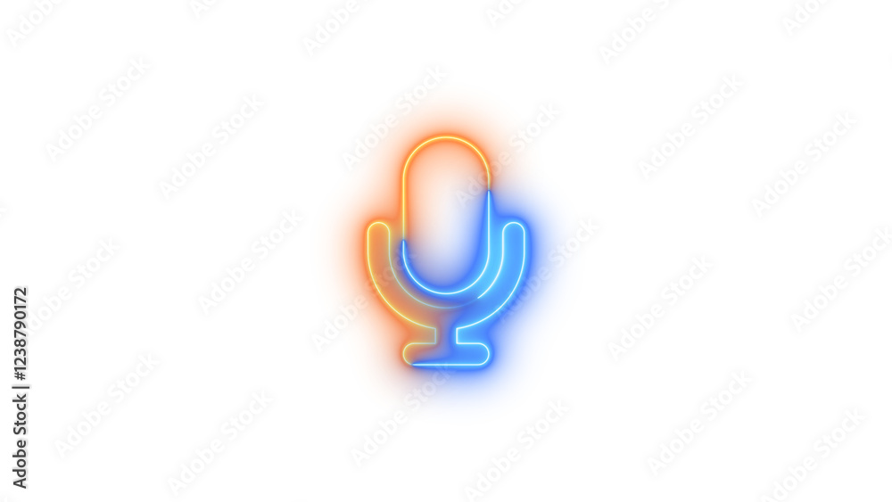 Neon microphone icon blue brown color glowing with transparent background Neon microphone icon blue brown color glowing with transparent background
