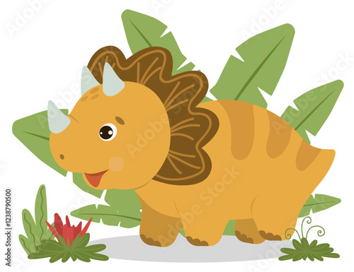 Adorable dinozavor for greeting card design, congratulations and invitation card making. Baby dinosaur. Colorful cute children s illustrations.