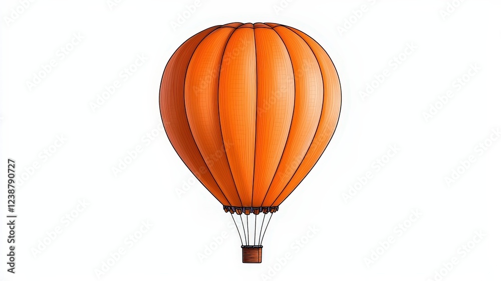 Fototapeta premium Colorful Orange Hot Air Balloon Floating Brightly in Clear Blue Sky on a Sunny Day