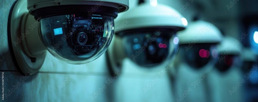 Fototapeta premium Security cameras wall-mounted corridor surveillance