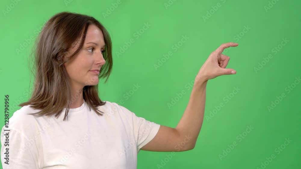 Creative woman gestures in front of a green screen during a digital content creation session Creative woman gestures in front of a green screen during a digital content creation session