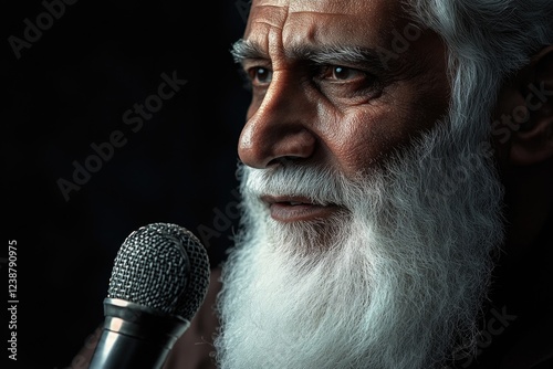 Close-up of person with microphone, suitable for presentations or music-themed images