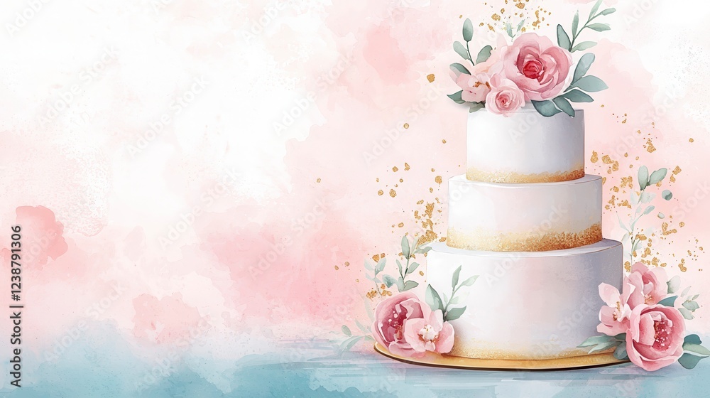Elegant Multi-Tiered Cake with Floral Accents on Soft Background Elegant Multi-Tiered Cake with Floral Accents on Soft Background