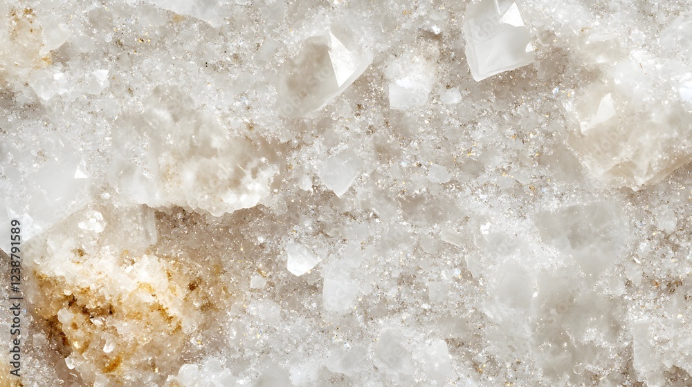 Close-Up View of Sparkling White Mineral Crystals on Natural Surface