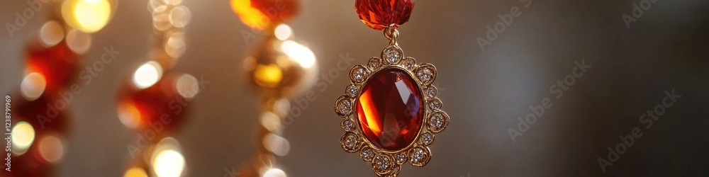 Obraz premium A detailed view of a jewelry piece featuring a vibrant red gemstone