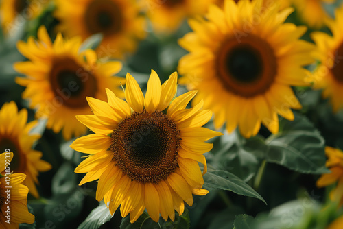 Vibrant sunflower blooming in a lush field nature photography outdoor serenity