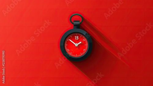 A red clock on a red background showing thirteen photo