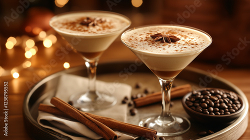 Spiced Coffee Martinis with Festive Warm Lights
 photo