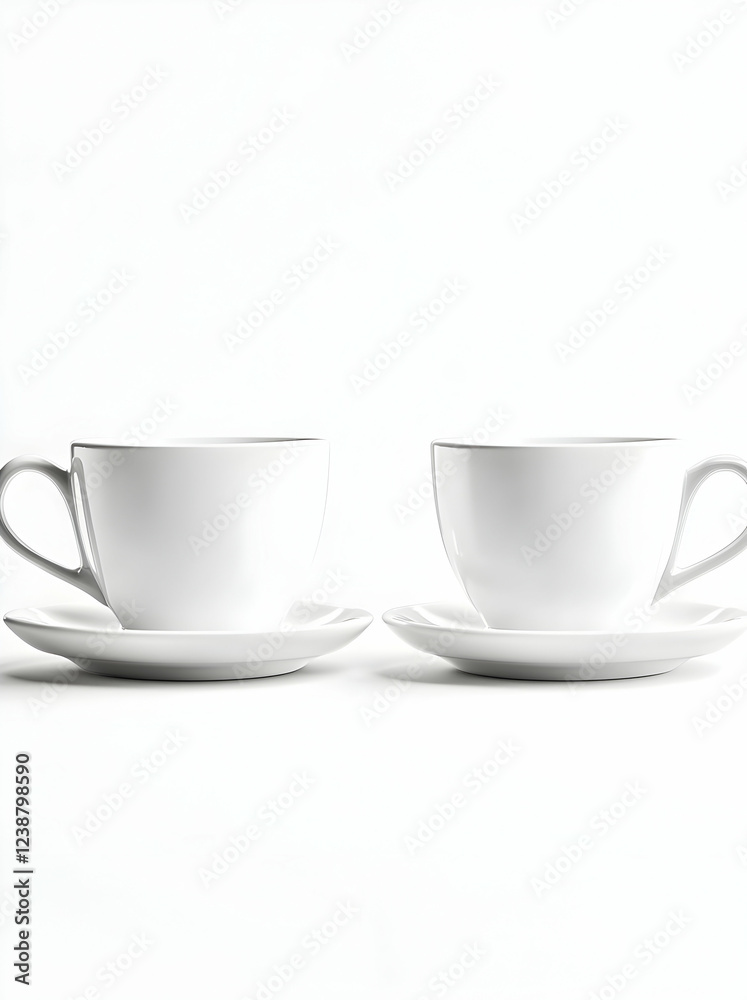 Obraz premium Two Elegant White Teacups on Saucers