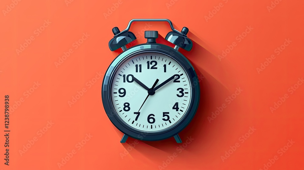 Classic Black Alarm Clock on Orange Background Classic Black Alarm Clock on Orange Background
