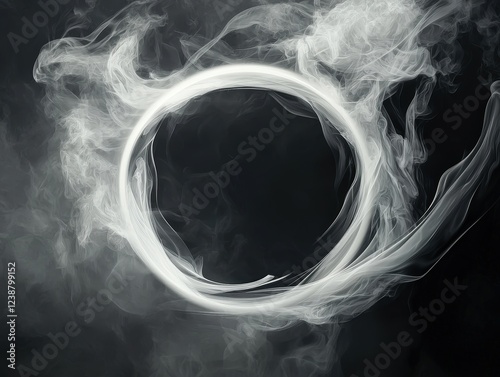 Ethereal smoke ring swirling in the dark, symbolizing mystery and potential. Perfect for abstract art, technology designs, and mystical visual concepts.