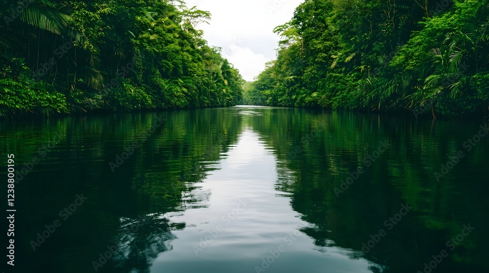 Obraz premium Peaceful River Winding Through Lush Forest with Tranquil Reflections